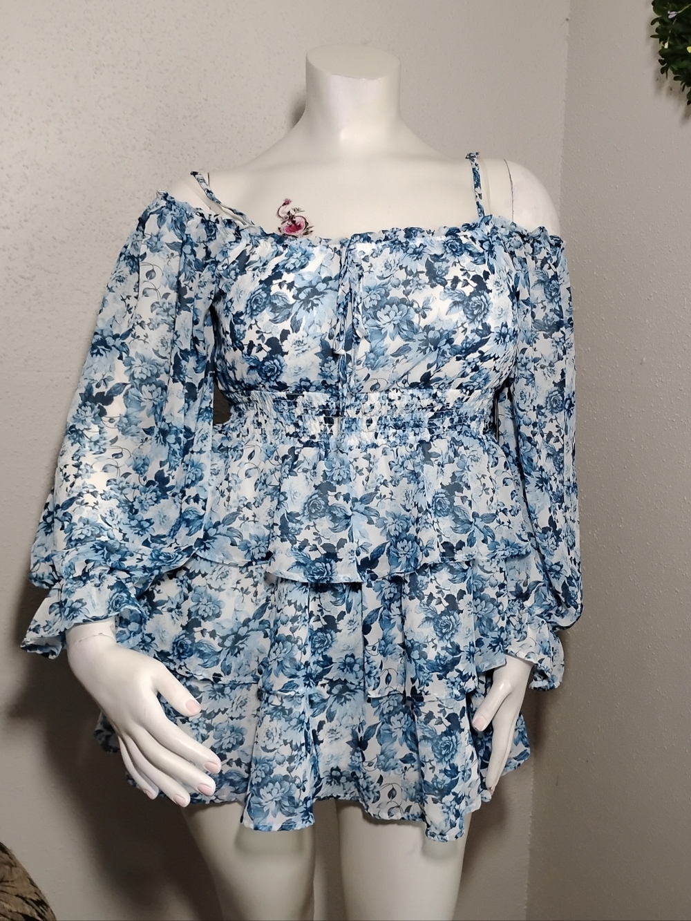 New Blue And White Spring Mini Dress
